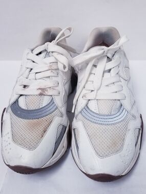 Versace White and Brown Chunky Mesh Leather Sneakers